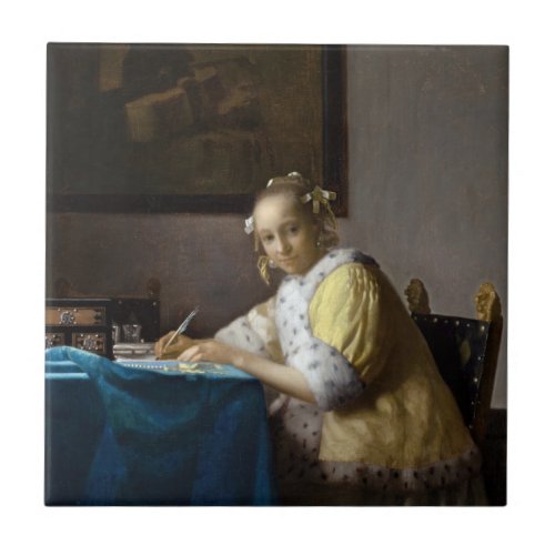 Johannes Vermeer _ A Lady writing a Letter Ceramic Tile