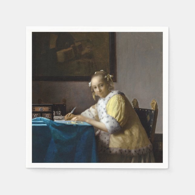 Johannes Vermeer - A Lady writing a Letter Napkins (Front)
