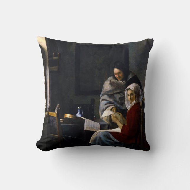 Johannes Vermeer - Girl Interrupted at Her Music Throw Pillow (Front)