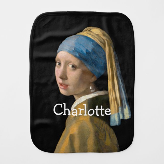 Johannes Vermeer - Girl with a Pearl Earring Baby Burp Cloth (Front)