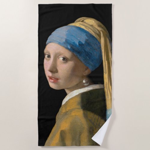Johannes Vermeer _ Girl with a Pearl Earring Beach Towel