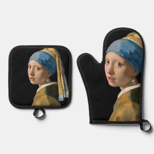 Johannes Vermeer _ Girl with a Pearl Earring Oven Mitt  Pot Holder Set