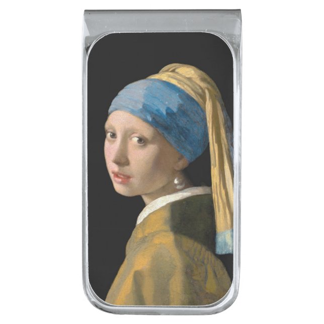 Johannes Vermeer - Girl with a Pearl Earring Silver Finish Money Clip (Front Vertical)