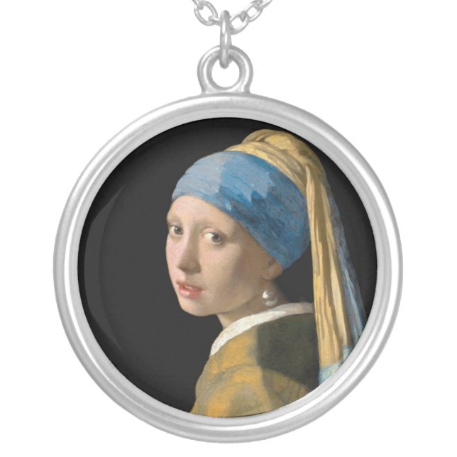Johannes Vermeer - Girl with a Pearl Earring Silver Plated Necklace (Front)