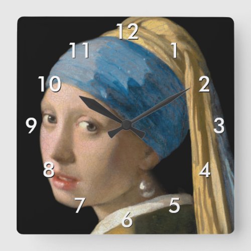 Johannes Vermeer _ Girl with a Pearl Earring Square Wall Clock