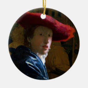 Johannes Vermeer - Girl with a Red Hat Ceramic Ornament