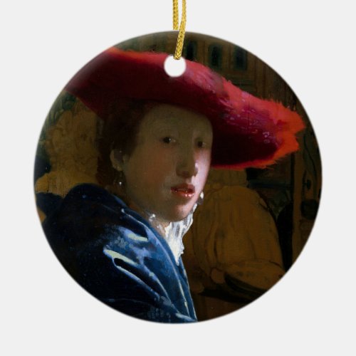 Johannes Vermeer _ Girl with a Red Hat Ceramic Ornament