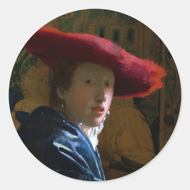 Johannes Vermeer - Girl with a Red Hat Classic Round Sticker (Front)