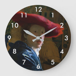 Johannes Vermeer - Girl with a Red Hat Large Clock