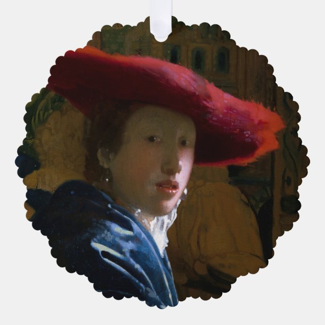 Johannes Vermeer - Girl with a Red Hat Ornament Card (Front)