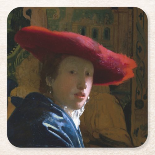 Johannes Vermeer _ Girl with a Red Hat Square Paper Coaster