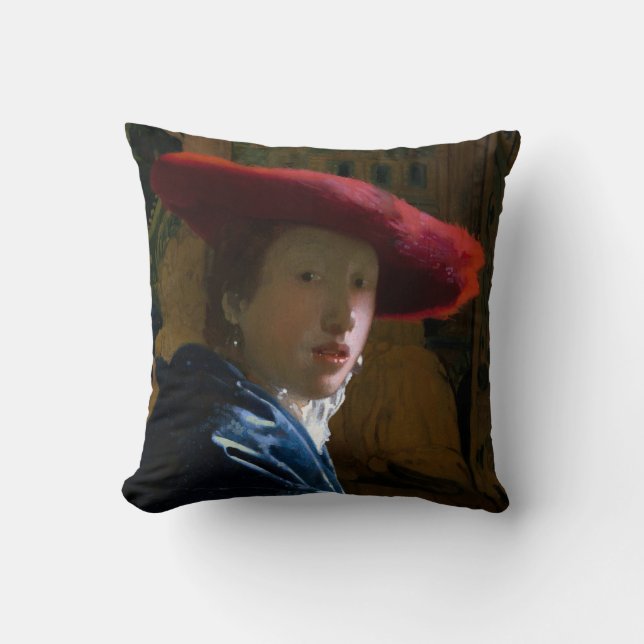 Johannes Vermeer - Girl with a Red Hat Throw Pillow (Front)