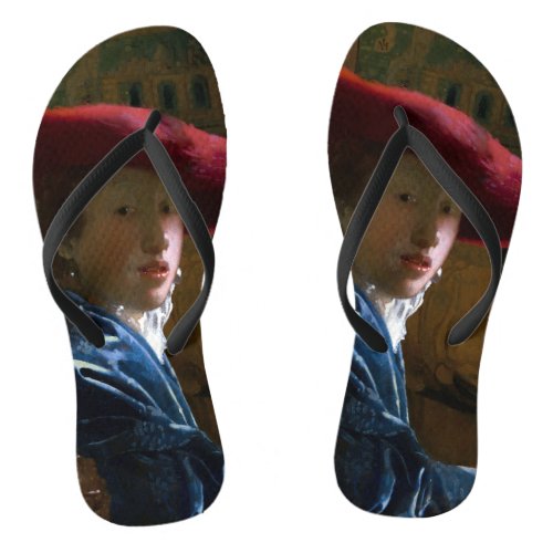 Johannes Vermeer _ Girl with a Red Hat Window Clin Flip Flops