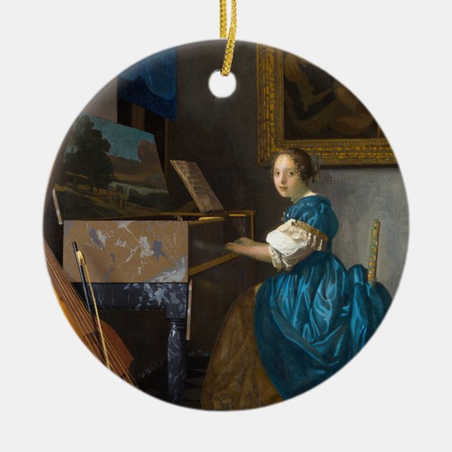 Johannes Vermeer - Lady Seated at a Virginal Ceramic Ornament (Front)