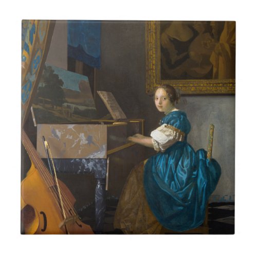 Johannes Vermeer _ Lady Seated at a Virginal Ceramic Tile