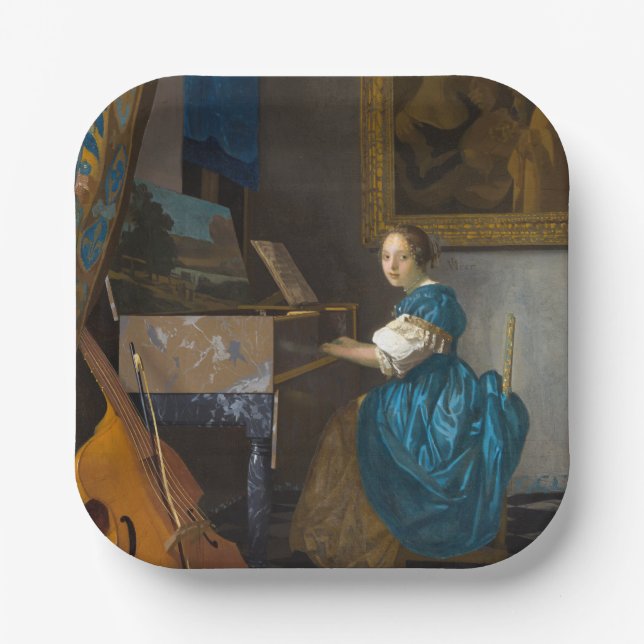 Johannes Vermeer - Lady Seated at a Virginal Paper Plates (Front)