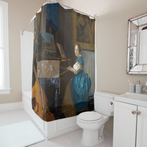 Johannes Vermeer _ Lady Seated at a Virginal Shower Curtain