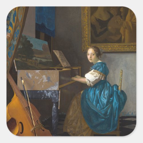 Johannes Vermeer _ Lady Seated at a Virginal Square Sticker