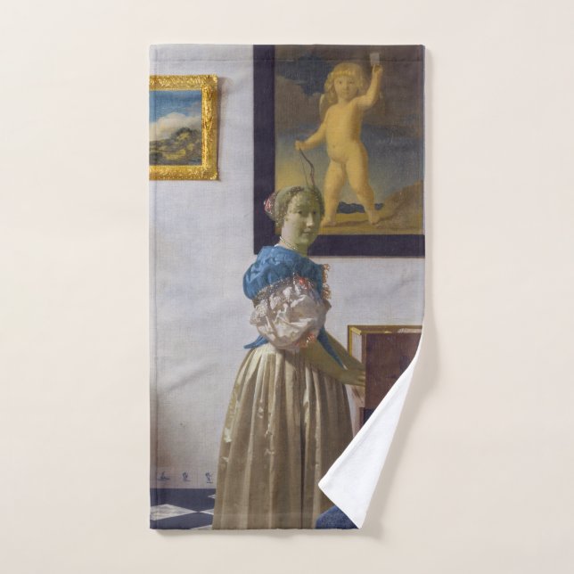 Johannes Vermeer - Lady Standing at a Virginal Bath Towel Set (Hand Towel)