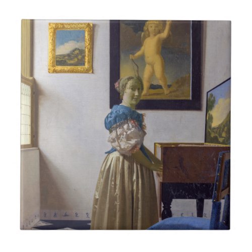Johannes Vermeer _ Lady Standing at a Virginal Ceramic Tile