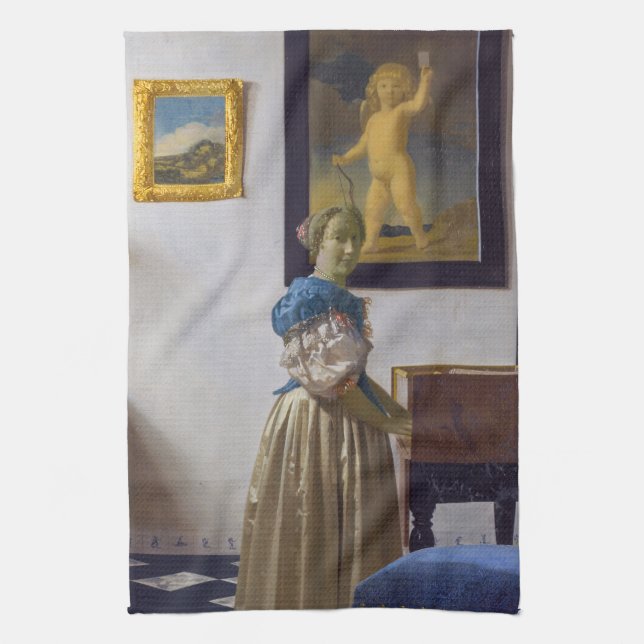Johannes Vermeer - Lady Standing at a Virginal Kitchen Towel (Vertical)