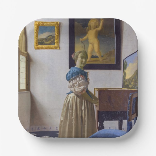 Johannes Vermeer - Lady Standing at a Virginal Paper Plates (Front)