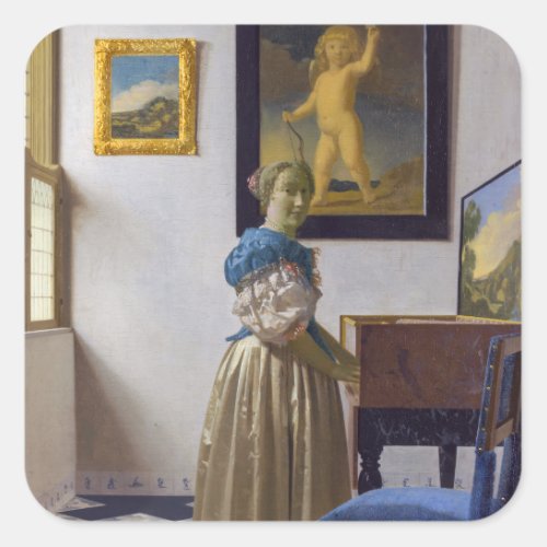 Johannes Vermeer _ Lady Standing at a Virginal Square Sticker