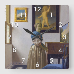 Johannes Vermeer - Lady Standing at a Virginal Square Wall Clock
