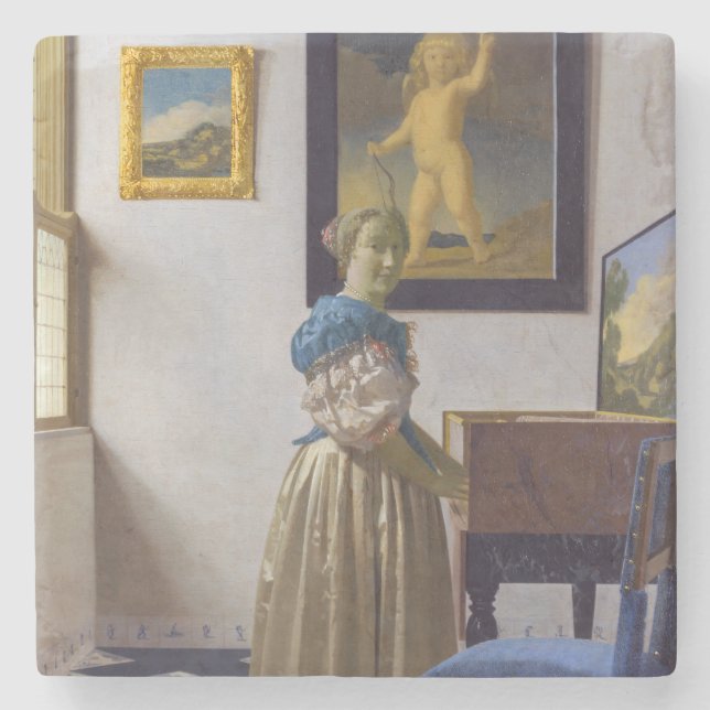Johannes Vermeer - Lady Standing at a Virginal Stone Coaster (Front)