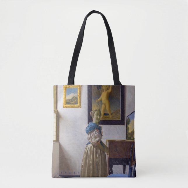 Johannes Vermeer - Lady Standing at a Virginal Tote Bag (Front)