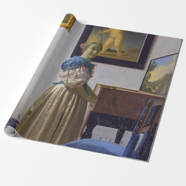 Johannes Vermeer - Lady Standing at a Virginal Wrapping Paper (Unrolled)