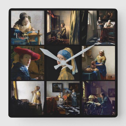 Johannes Vermeer _ Masterpieces Grid Square Wall Clock