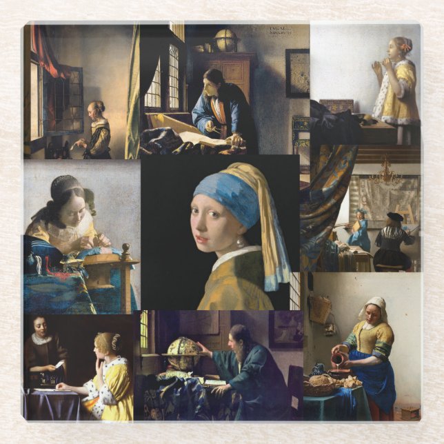 Johannes Vermeer - Masterpieces Patchwork Glass Coaster (Front)
