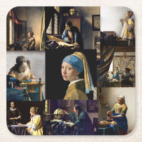 Johannes Vermeer _ Masterpieces Patchwork Square Paper Coaster