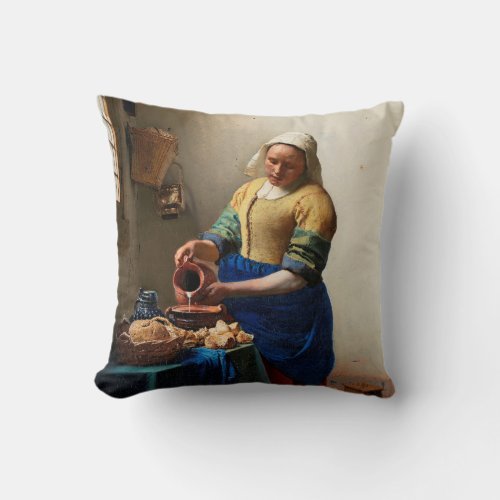 Johannes Vermeer Milkmaid Vintage fine art Throw Pillow