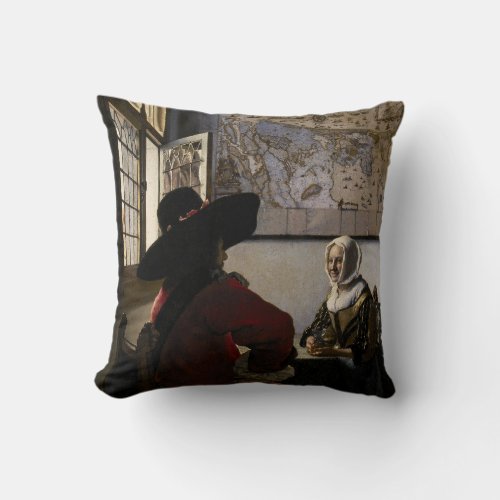 Johannes Vermeer _ Officer with a Laughing Girl Throw Pillow