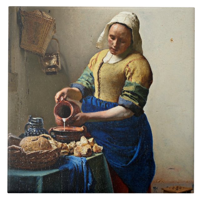 Johannes Vermeer painting, The Milkmaid Ceramic Tile (Front)