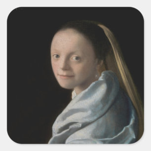 Johannes Vermeer - Study of a Young Woman Square Sticker