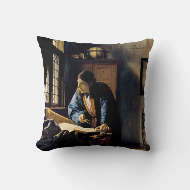 Johannes Vermeer - The Geographer Throw Pillow (Front)