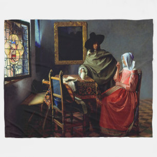 Johannes Vermeer - The Glass of Wine Fleece Blanket