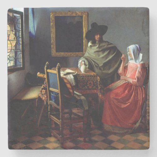 Johannes Vermeer _ The Glass of Wine Magnetic Card Stone Coaster