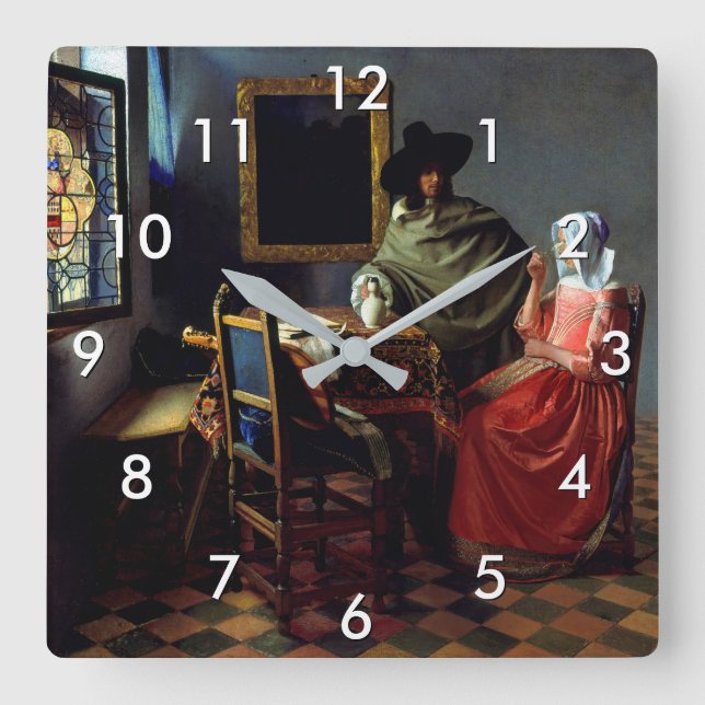 Johannes Vermeer - The Glass of Wine Square Wall Clock (Front)