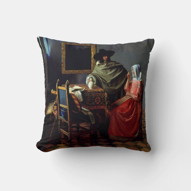 Johannes Vermeer - The Glass of Wine Throw Pillow (Front)