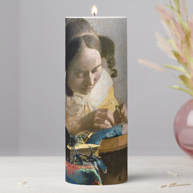 Johannes Vermeer - The Lacemaker Pillar Candle (In Situ)
