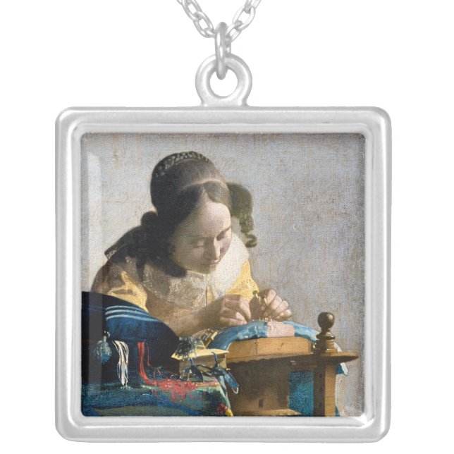 Johannes Vermeer - The Lacemaker Silver Plated Necklace (Front)
