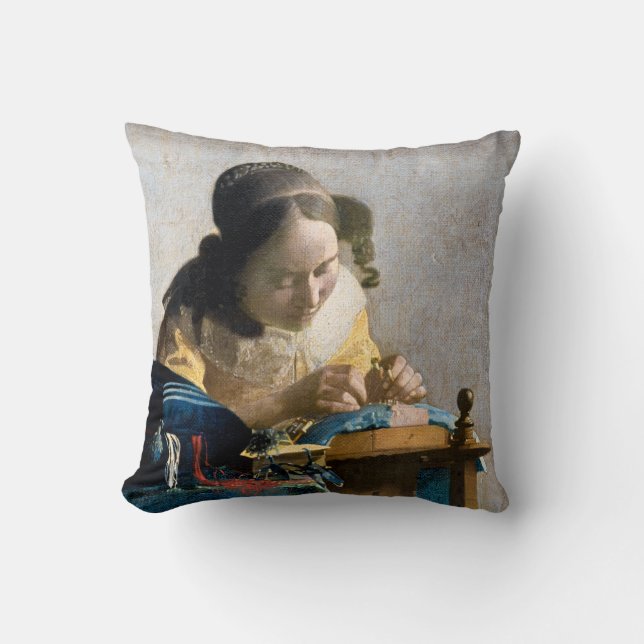 Johannes Vermeer - The Lacemaker Throw Pillow (Front)