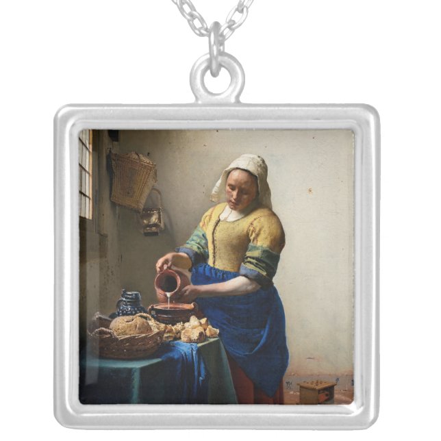 Johannes Vermeer - The Milkmaid Silver Plated Necklace (Front)