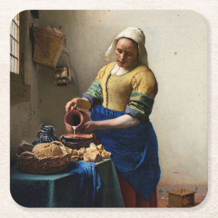 Johannes Vermeer - The Milkmaid Square Paper Coaster