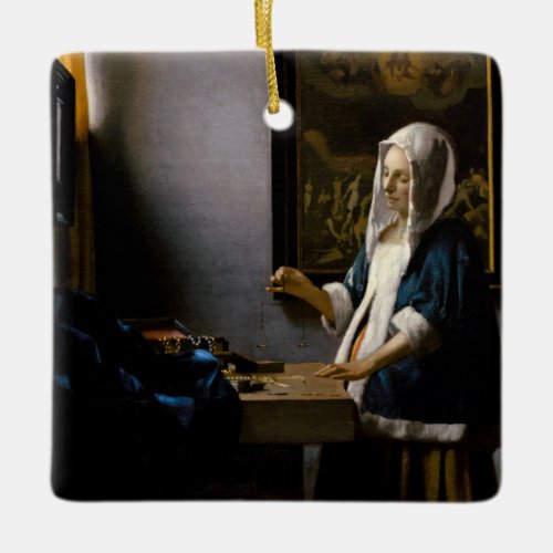 Johannes Vermeer _ Woman Holding a Balance Ceramic Ornament