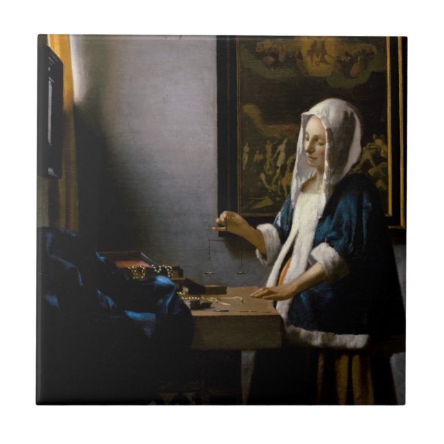 Johannes Vermeer - Woman Holding a Balance Ceramic Tile (Front)